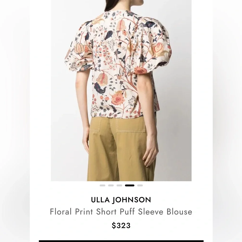 ULLA JOHNSON 100% Cotton Short Puff Sleeve Elise Hibiscus Floral Blouse 6 $495 - Picture 15 of 16
